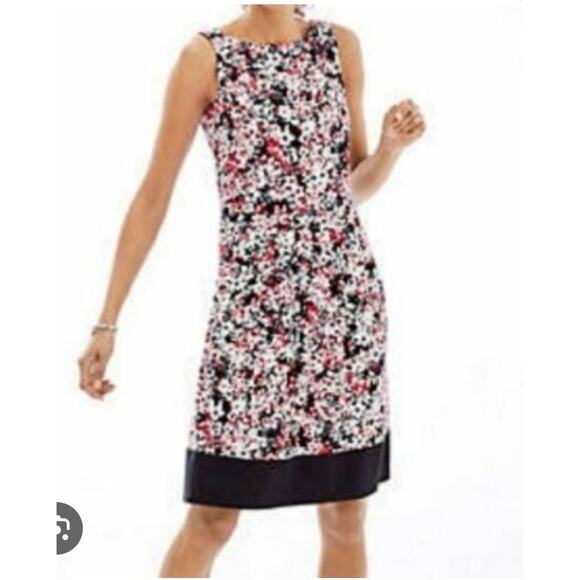 J. Jill Wherever Floral Sleeveless Dress Pink Gray Black Rose Sz L Spring Summer - Picture 1 of 8